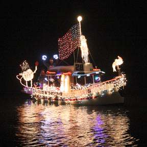 An entry from a previous year's Antioch Holiday Lighted Boat Parade, courtesy of the Sportsmen Yacht Club.