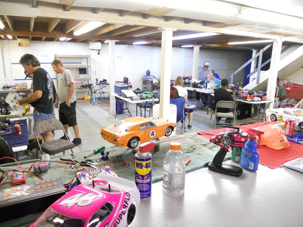 Large work area at Delta RC's new indoor track.