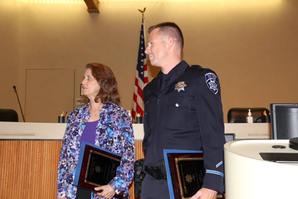 Antioch Police Department Civilian Employee of the Year Virginia Johnson and Officer of the Year James Colley.