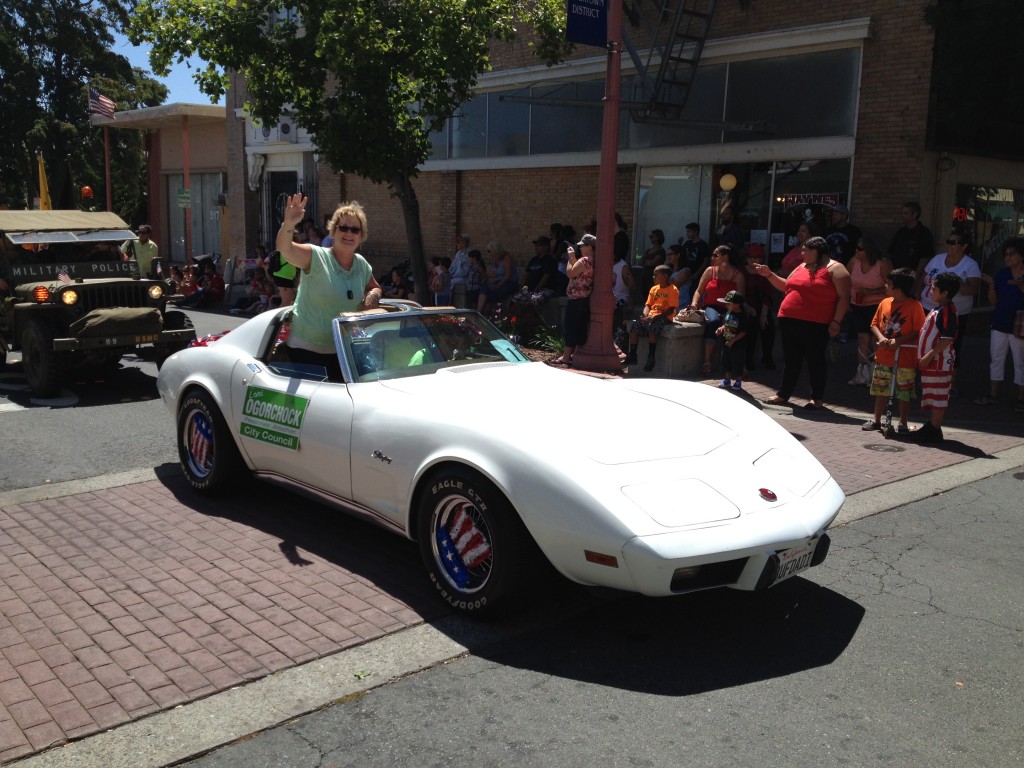 Antioch City Council candidate Lori Ogorchock campaigns in a Corvette.