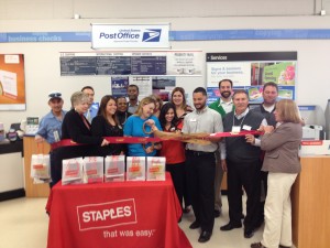 Antioch Chamber of Commerce joined Staples store staff for a  ribbon cutting for the new postal service on November 18, 2013.