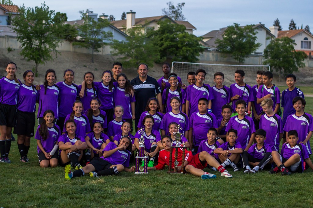 Dallas Ranch Middle School Boys and Girls 2015 Tournament Champion soccer teams.