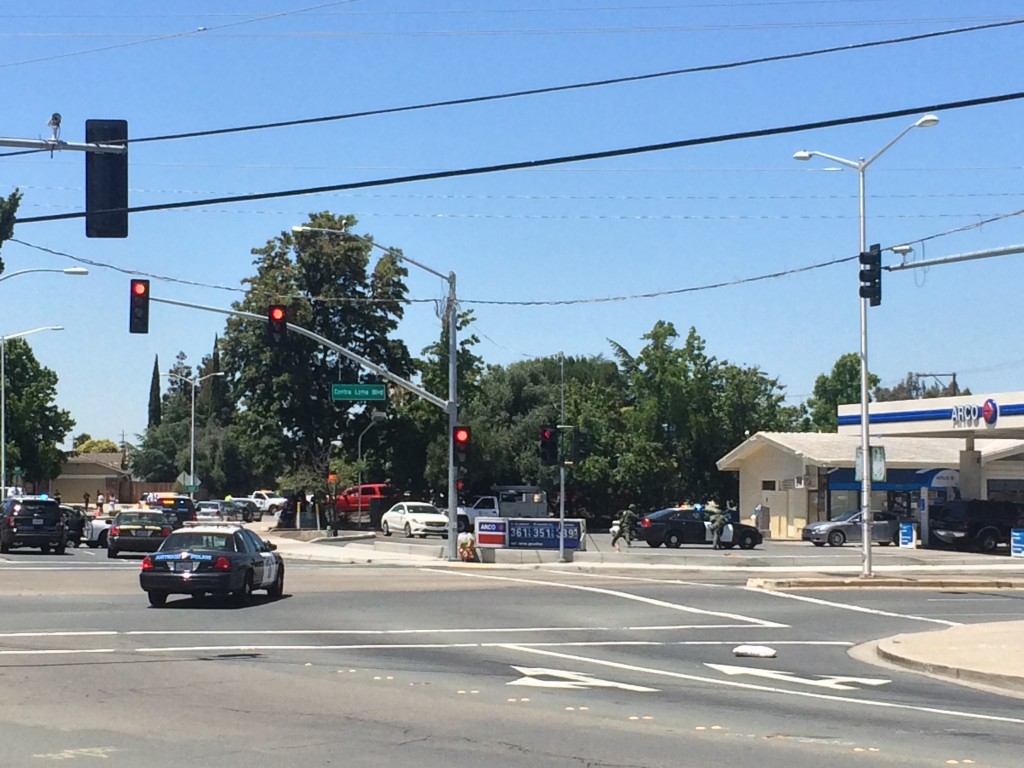 Antioch Police at the ARCO gas station on Contra Loma Blvd and Buchanan Road for a hostage standoff, Wednesday afternoon. May 27, 2015. Photo by Luke Johnson