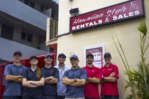 Nathan Bingham, front center, with his Hawaiian Style company staff.