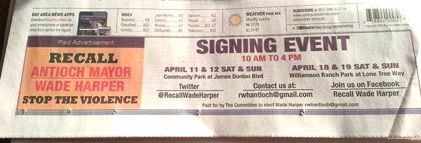 Recall ad in East County Times.