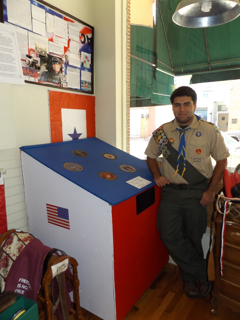 Sean Shinn with his flag box Eagle Scout project.