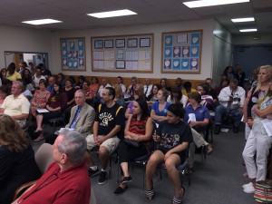 A standing room only crowd filled the chambers at Wednesday night's Antioch School Board meeting.