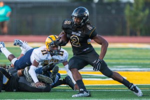 Antioch High running back Najee Harris on his way to breaking the school record for rushing yards on Friday, September 4, 2015. file photo by Luns Louie