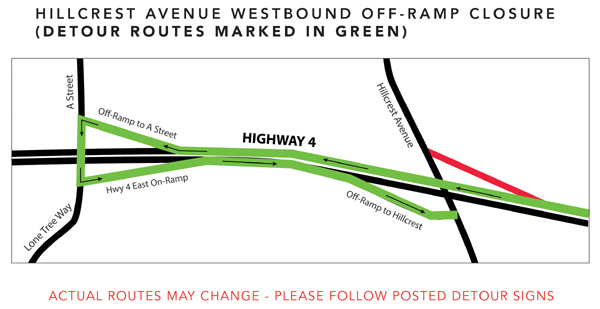 Hillcrest Ave Westbound Off-Ramp Closure detour