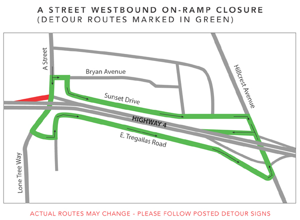 A Street westbound on-ramp closure Nov 7-13
