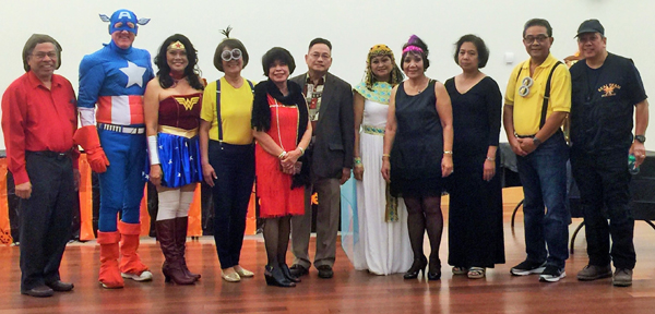 Enjoying the annual charitable fund-raising Dinner Dance held Halloween at the Antioch Community Center at Prewett Park are officers of the Filipino American Cultural Society of Antioch, left to right: Celso Perez, Walter Ruehlig, Cynthia Ruehlig. Veyet Virtusio, Clarita Perez, Sergio Palangas, Cely Ablaza, Norma delos Santos, Manette Domingo, Fred Virtusio and Fred Ablaza.. 