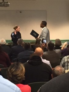 New Antioch Police Captain takes her oath of office from Mayor Wade Harper during a promotion ceremony at the Antioch Police Facility on Tuesday, December 15, 2015. by Nick Goodrich