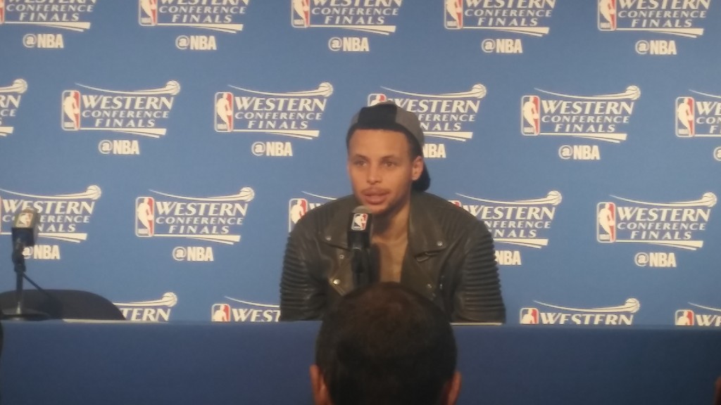 Steph Curry answers questions at the press conference following Game 7 of the Western Conference finals, on Monday, May 30, 2016. photo by F.D. Purcell