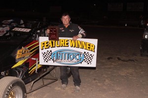 Roy Fisher #21 became the sixth different Wingless Spec Sprint winner is seven races.  Photo By Paul Gould Photography