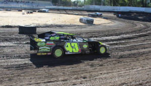 Al Johnson #43j has three second place B Modified feature finishes, but he may need a win soon to hold off Trevor Clymens in the championship battle.  Photo by Ryan Brown.
