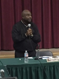 Trustee Alonzo Terry chose to stand while making his arguments in favor of the Rocketship charter school in Antioch during an impassioned speech.