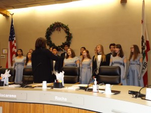 Led by coral director Michelle Stark, the Divine Voices of Deer Valley High School sang the national anthem at the beginning of the ceremonies, Thursday night.