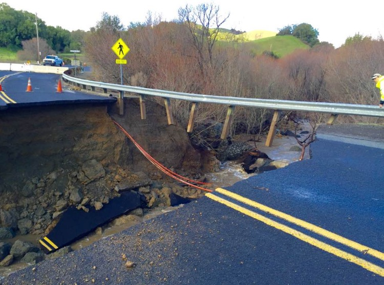 Damage to Alhambra Valley Road between Bear Creek Road and Castro Ranch Road. courtesy of CCCSheriff