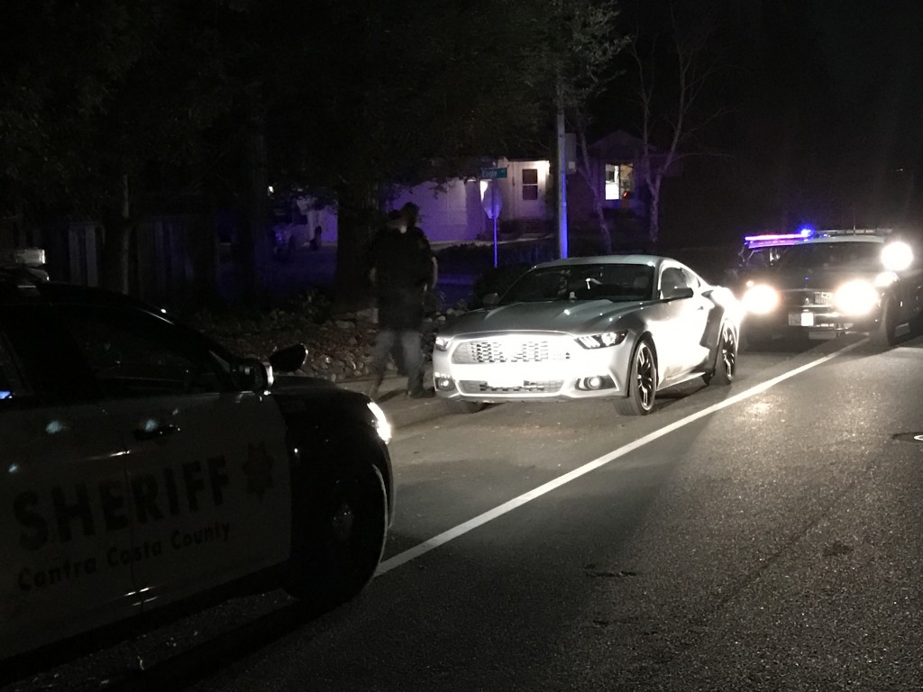 The stolen car recovered on Eagleridge Drive in Antioch by County Deputy Sheriffs and Antioch Police following a high-speed chase, Saturday night, Jan. 28. 2017. photo by Allen Payton