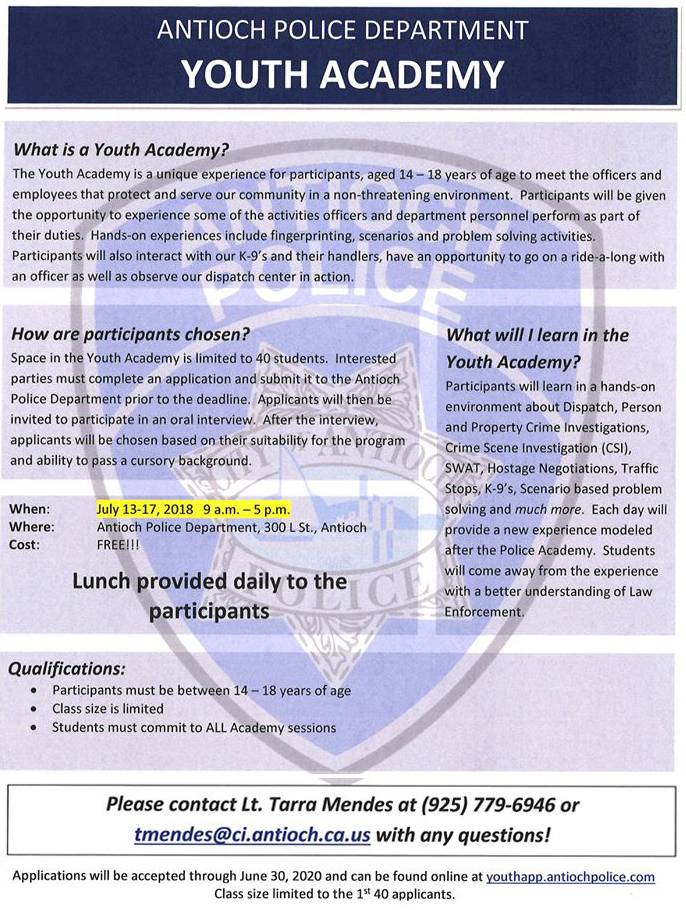 Antioch Police Youth Academy In July, Round Table Deer Valley Antioch